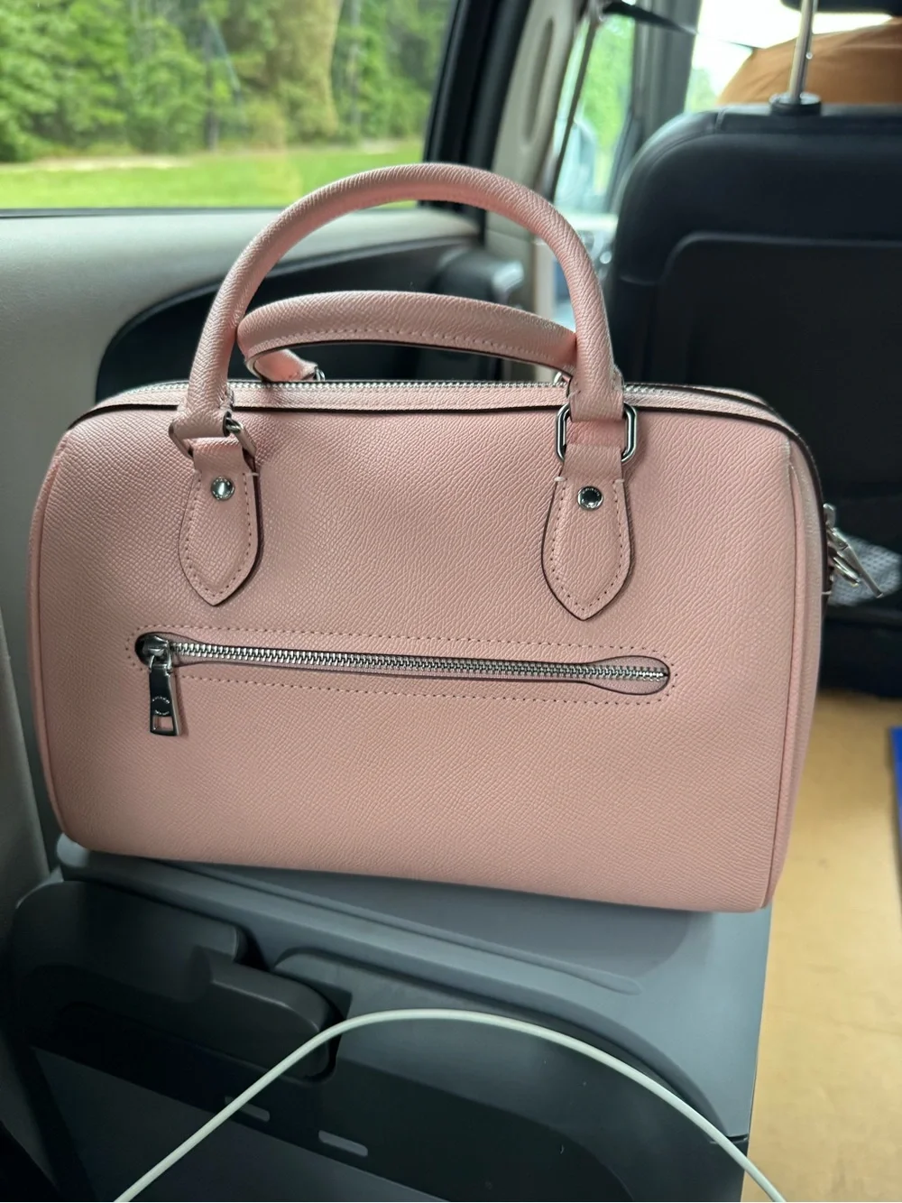 Coach Pink Rowan Saffiano Leather Satchel with Silver Hardware
